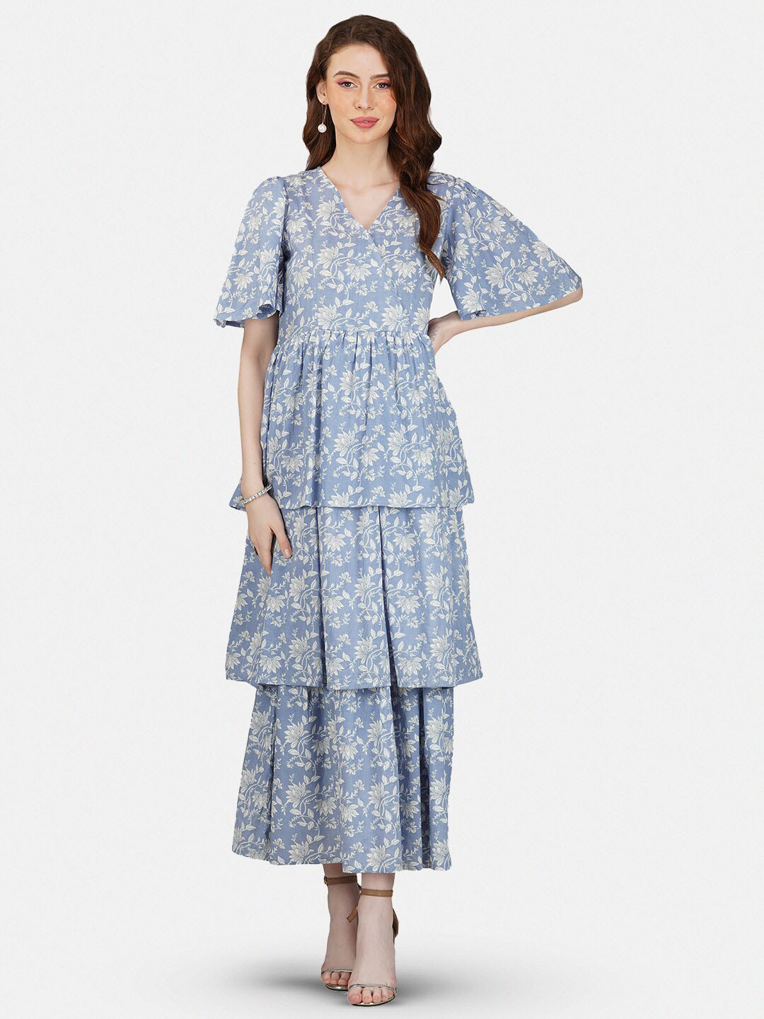 GULAB CHAND TRENDS Floral Printed Layered Cotton Maxi Dress