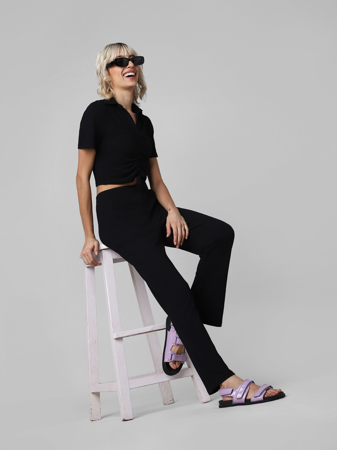 ONLY Women High-Rise Flared Plain Trousers