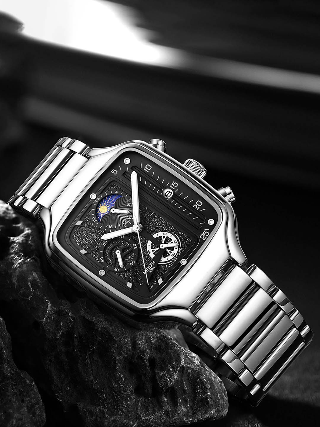 Nibosi Men Stainless Steel Straps Analogue Chronograph Watch NB-2573-Slvr-Blk