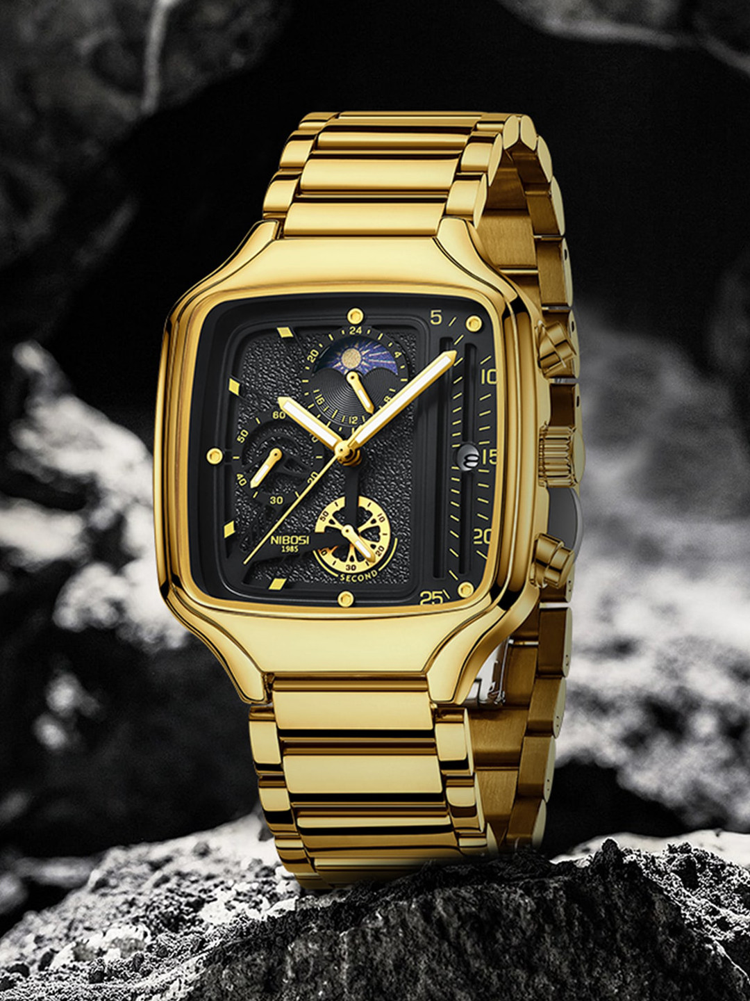 Nibosi Textured Dial & Stainless Steel Bracelet Straps Analogue Chronograph Watch NB-2573