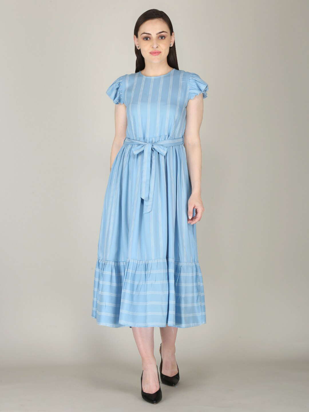 FLAMBOYANT Striped A-Line Midi Dress