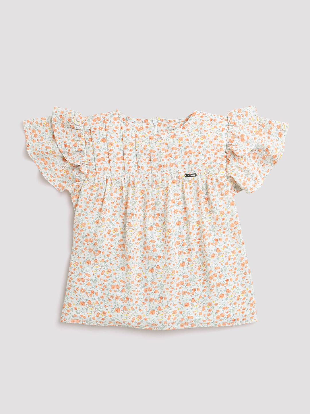 Tiny Girl Round Neck Flutter Sleeves Floral Printed Top
