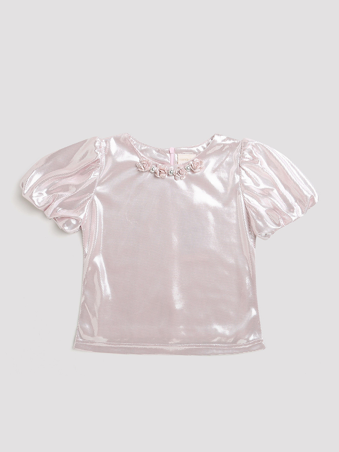 Tiny Girls Puff Sleeves Bling & Sparkly Sheen Top