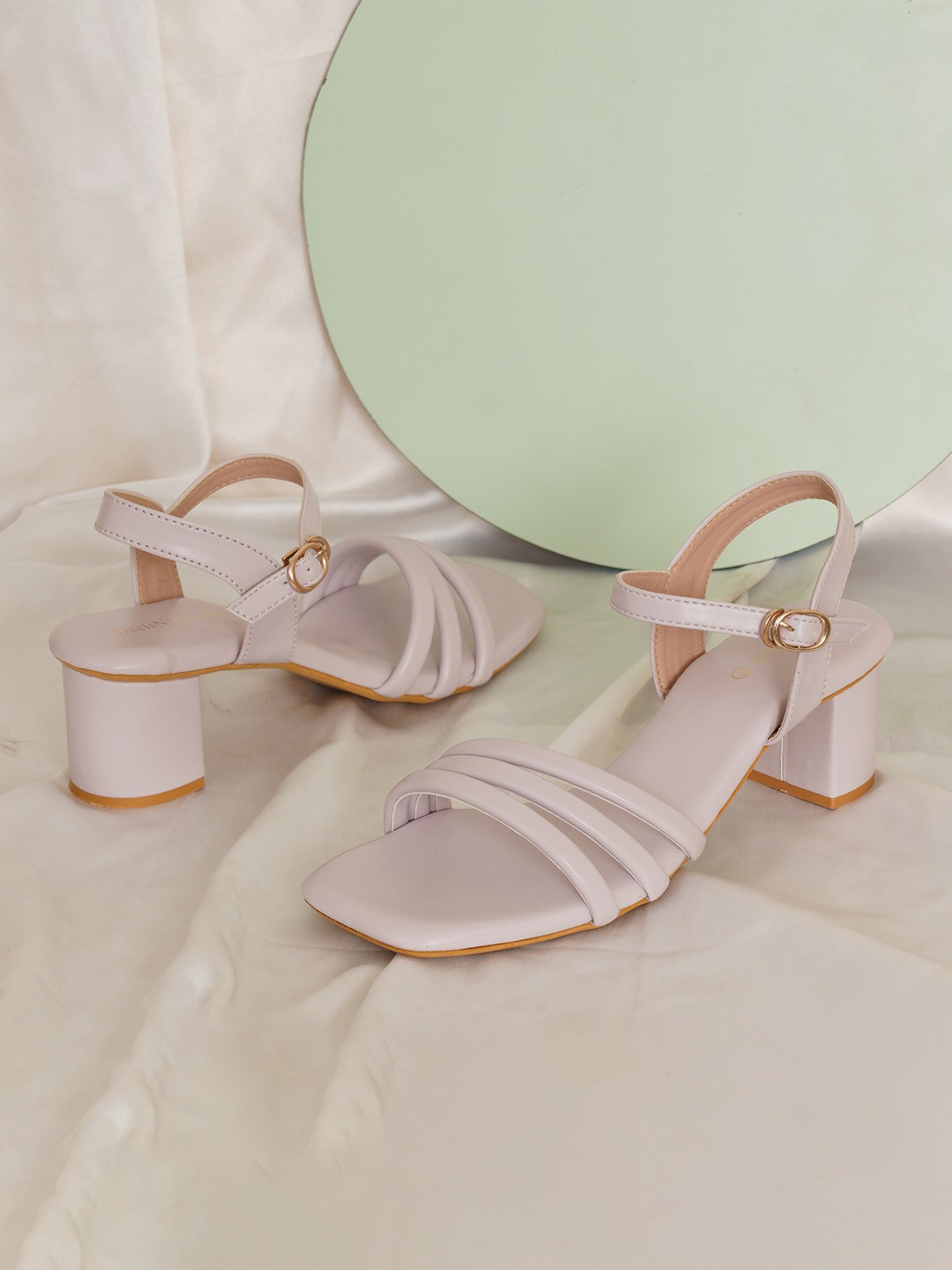 HEELSNFEELS Open Toe Block Heels With Buckle