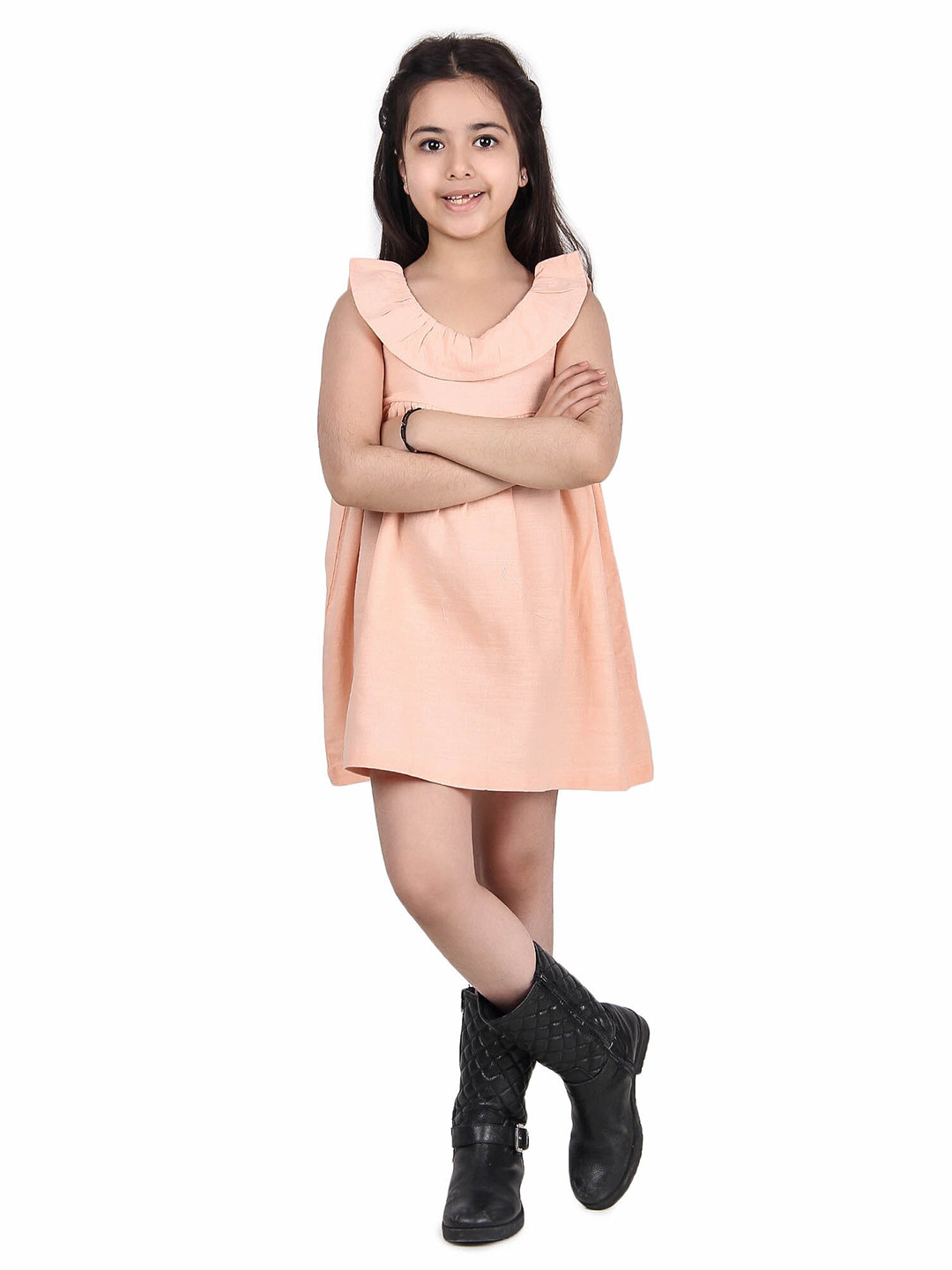 Miyo Girls Ruffled Cotton A-Line Dress