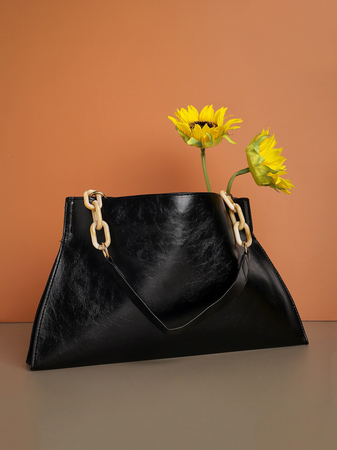 HAUTE SAUCE Black Structured Handheld Bag Vegan Leather