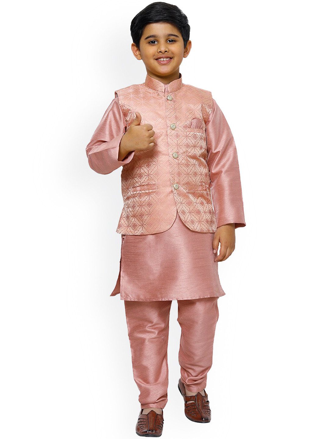 Pro-Ethic STYLE DEVELOPER Boys Striped Kurta & Churidar with Nehru Jacket
