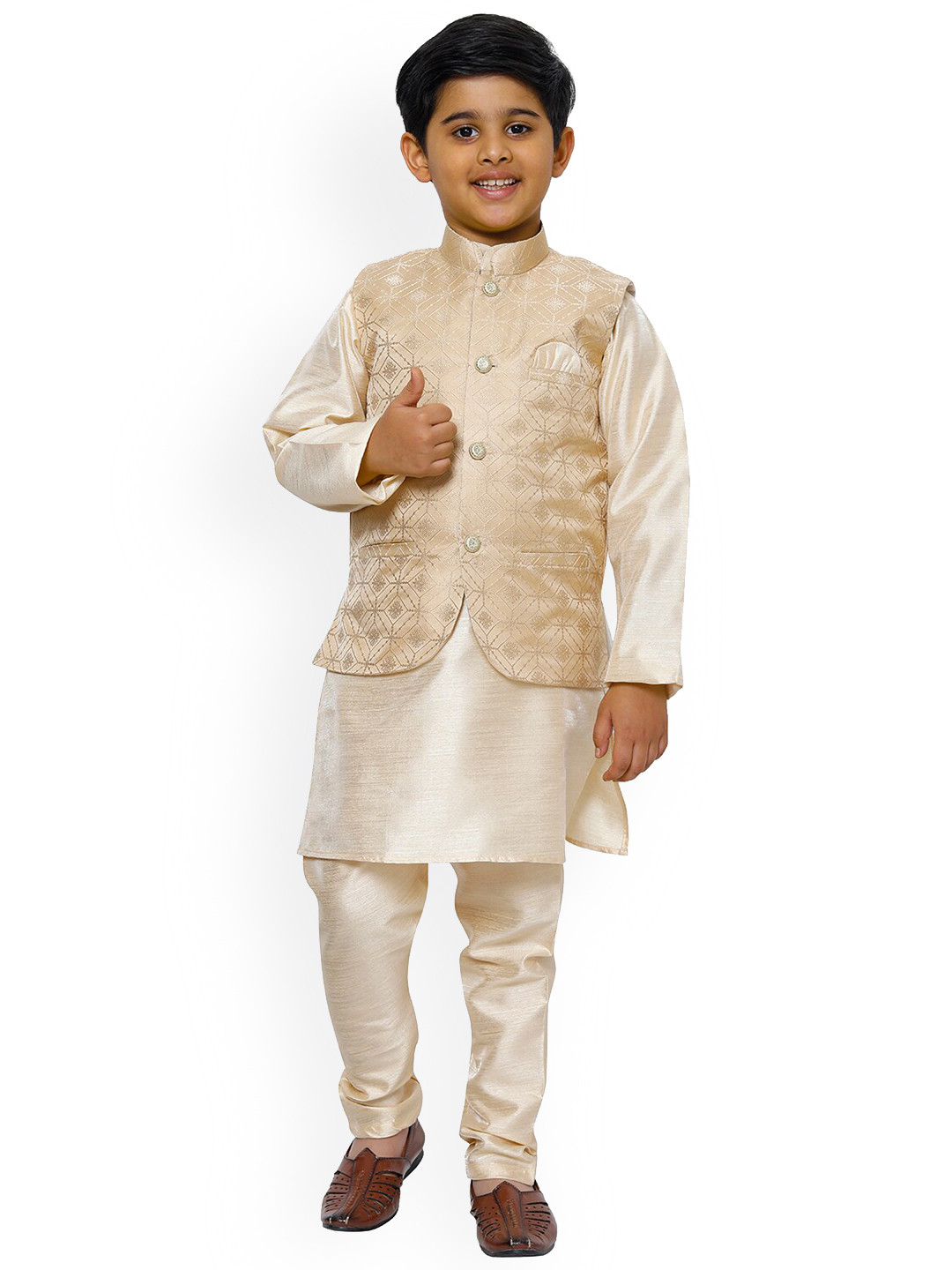 Pro-Ethic STYLE DEVELOPER Boys jacquard Silk Kurta & Pyjama With Nehru Jacket