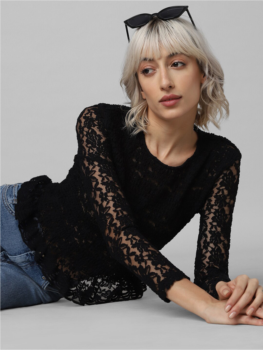 ONLY Self Design Lace Inserts Top