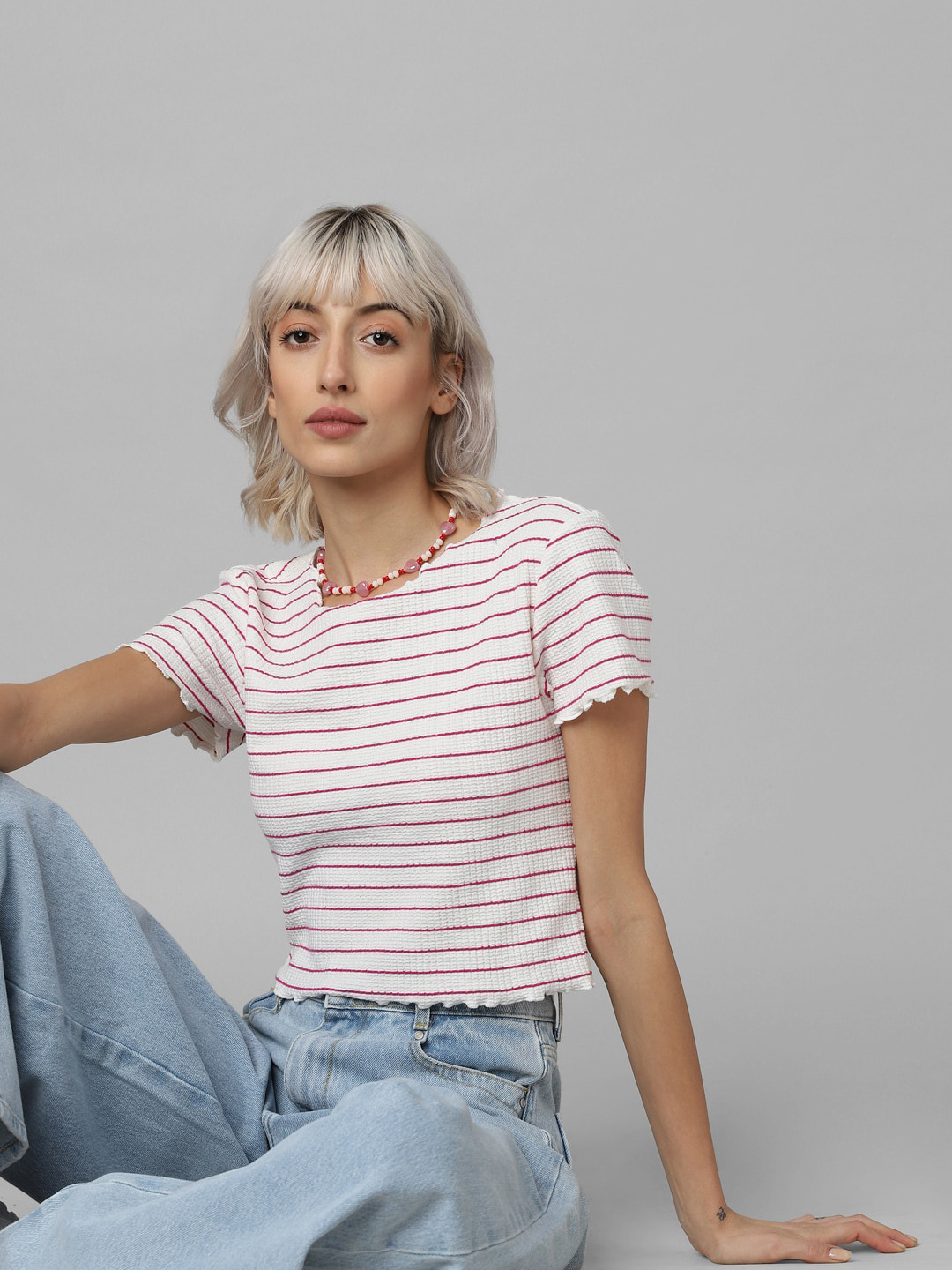 ONLY Women Onlanits Cropped Striped T-shirt