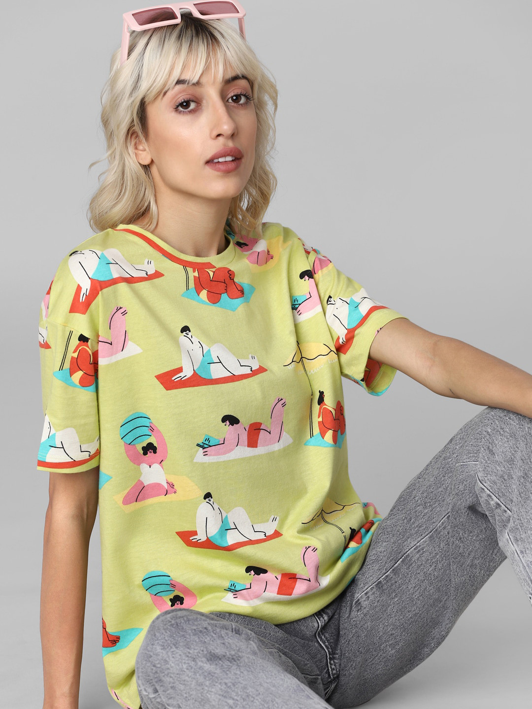 ONLY Conversational Printed Drop-Shoulder Sleeves Cotton T-shirt
