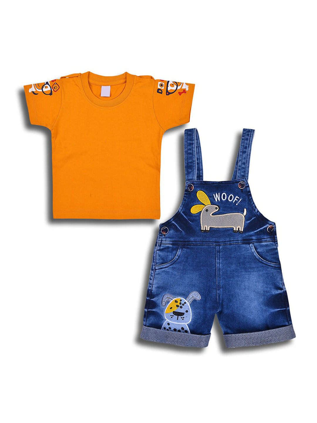 Wish Karo Infant Boys Printed Pure Cotton T-shirt and Dungarees Clothing Set