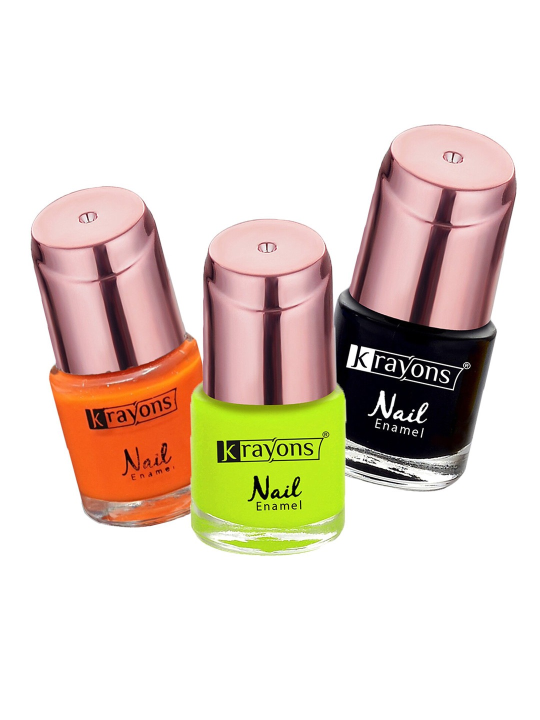 krayons Color Me Crazy Set Of 3 Gel Waterproof & Long Lasting Nail Enamels - 8ml Each - Neon Orange 134 - Neon Yellow 116 & Black Shadow 118