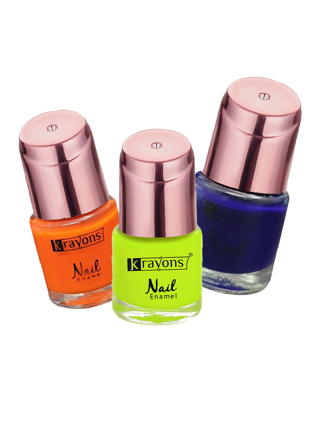 krayons Color Me Crazy Set Of 3 Gel Waterproof & Long Lasting Nail Enamels - 8ml Each - Neon Orange 134 - Neon Yellow 116 & Deep Blue 164