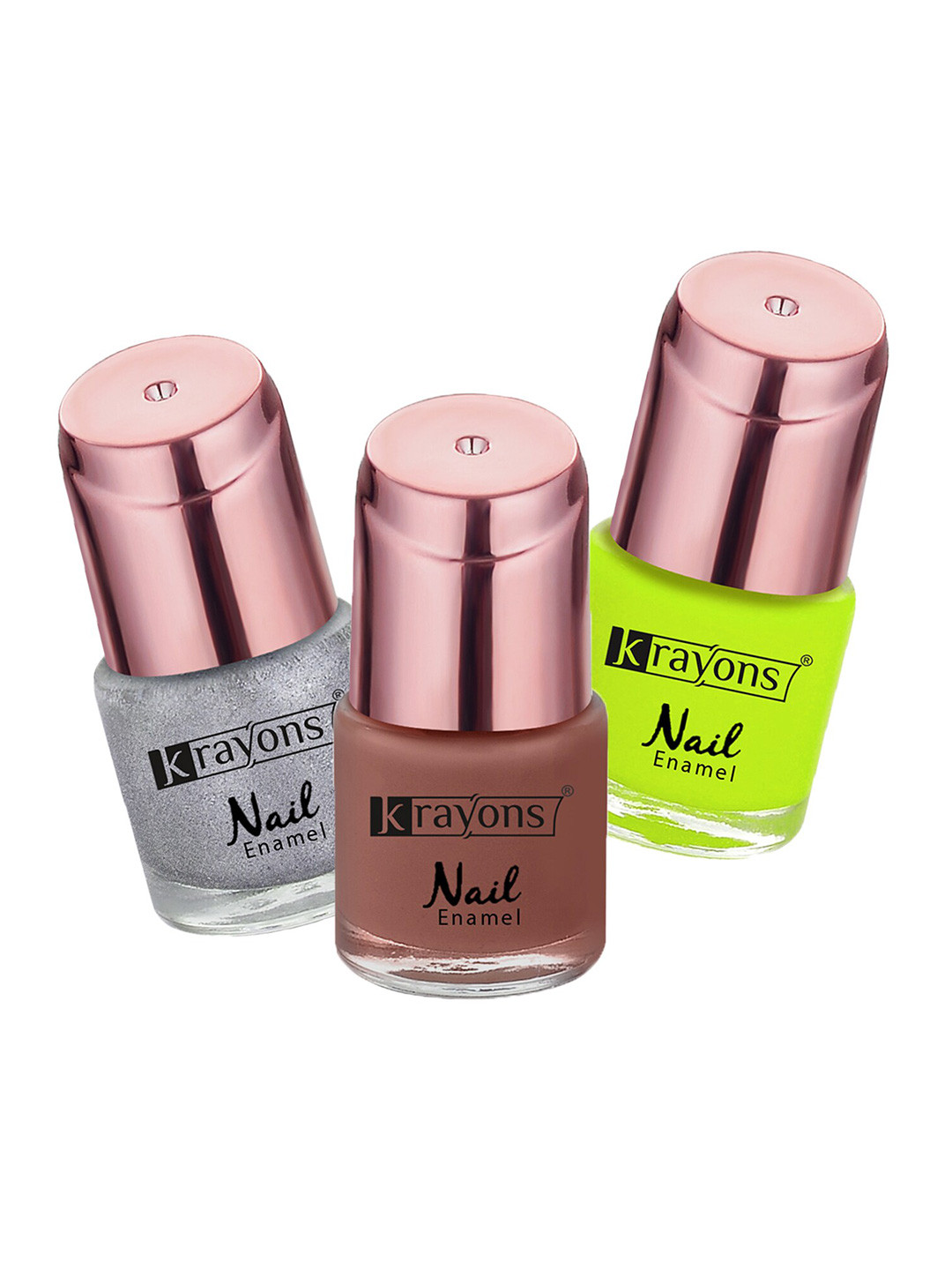 krayons Color Me Crazy Set Of 3 Gel Waterproof & Long Lasting Nail Enamels - 8ml Each - Red Rose 116 - Silver Glitter 105 & Romantic Nude 103