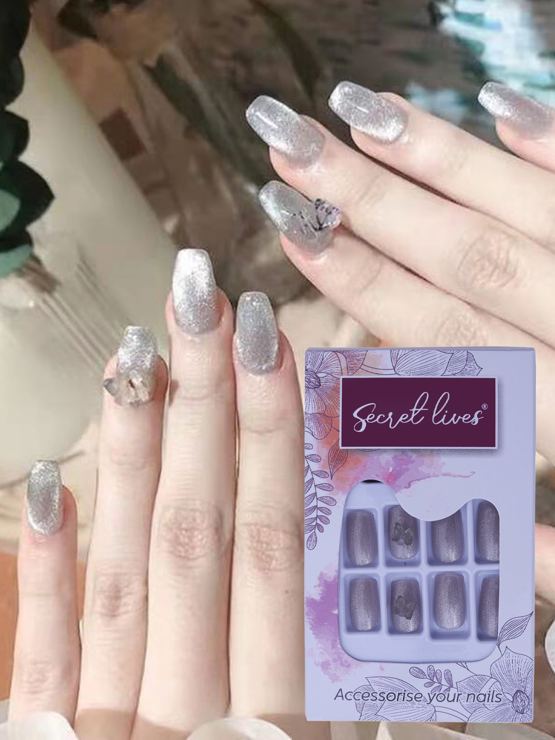 Secret Lives Cats Eye 3D Bow Fake Nails