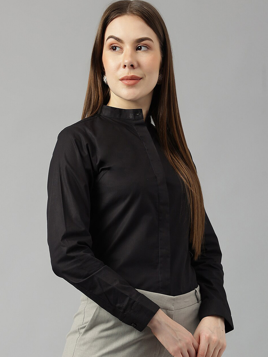 Hancock Sharp Slim Fit Band Collar Formal Pure Cotton Shirt