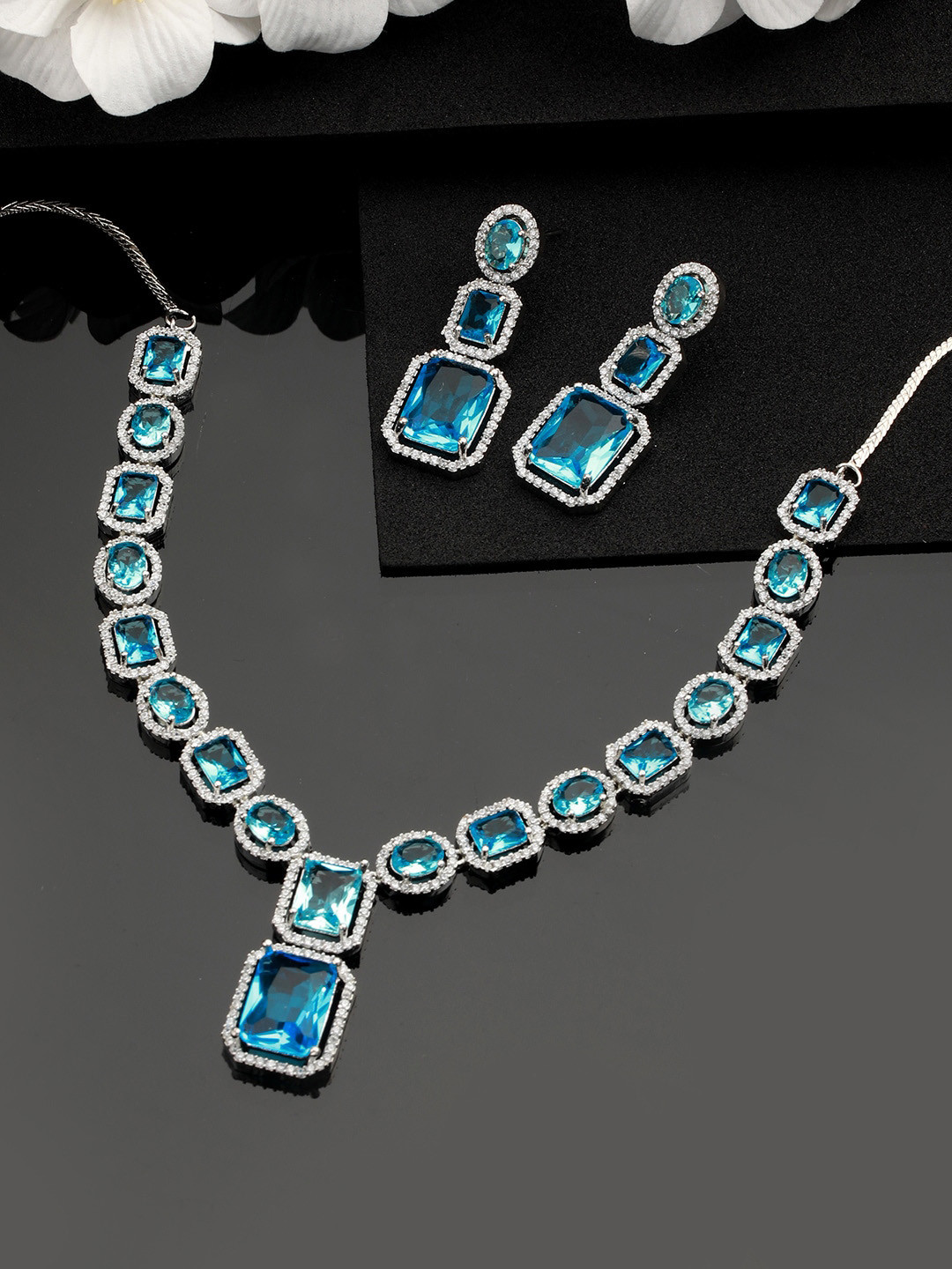 Jazz and Sizzle Sliver-Plated & AD Studded Jewellery Set