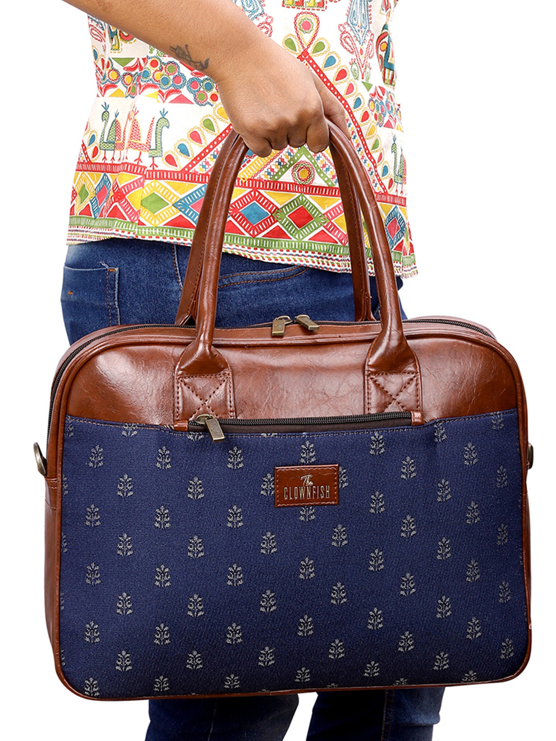 THE CLOWNFISH Deborah Ethnic Motifs Printed Tapestry Fabric Laptop Bag