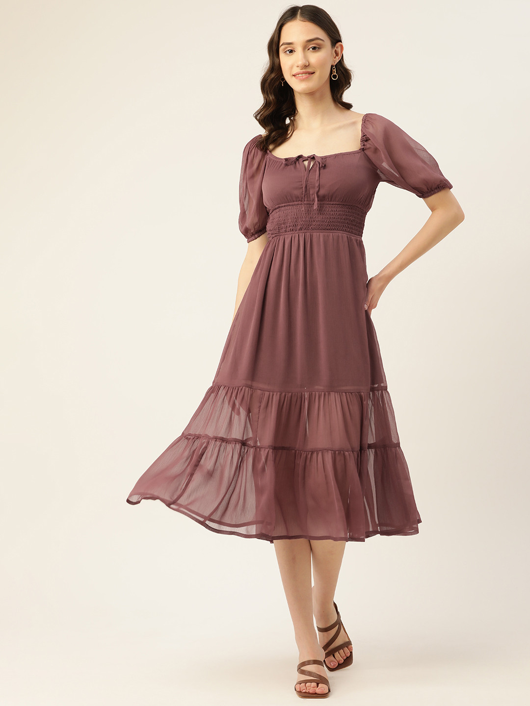 Rue Collection Smocked Tiered Chiffon Fit & Flare Midi Dress