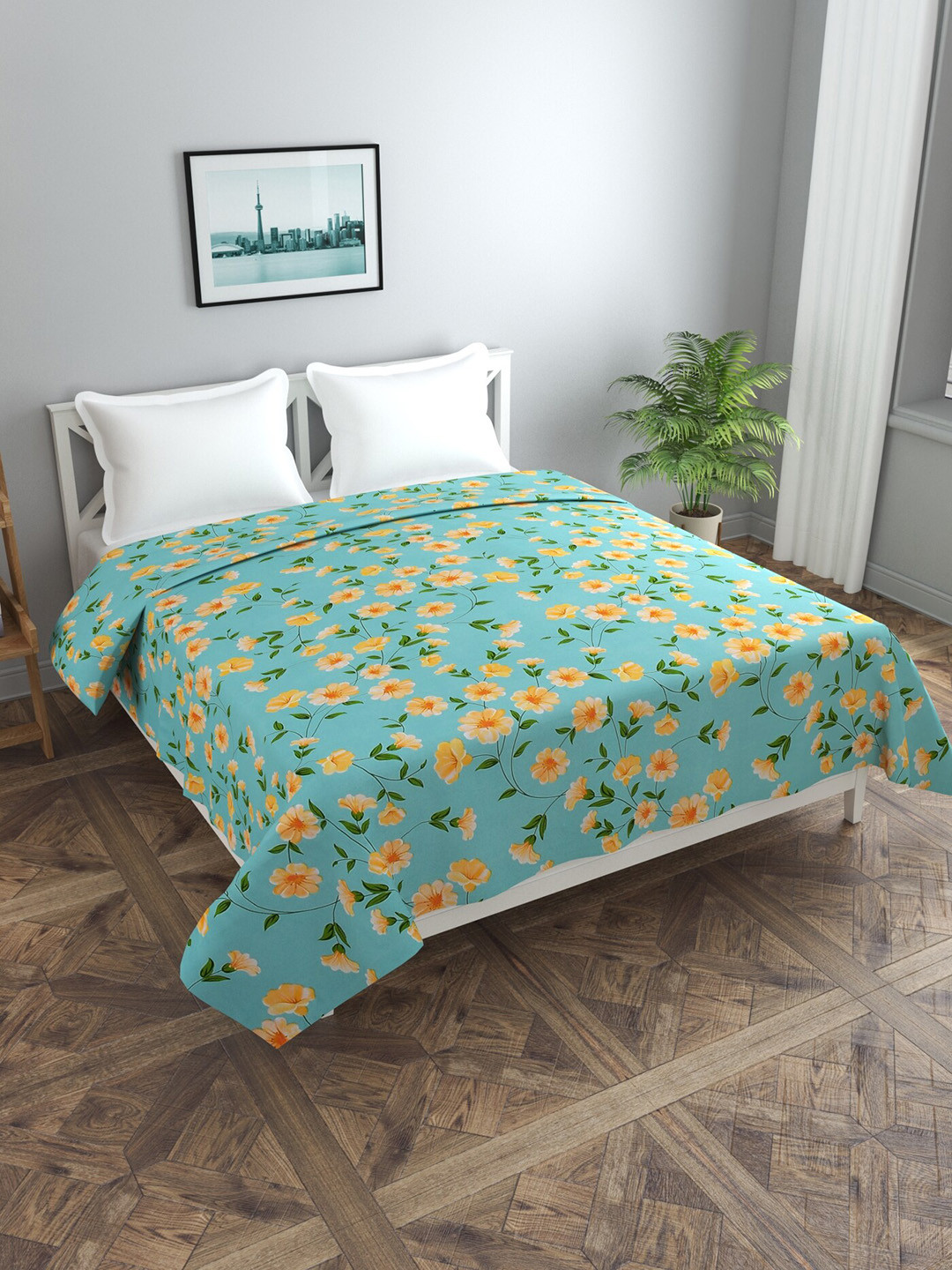 MORADO Green & Yellow Floral Printed Duvet Cover