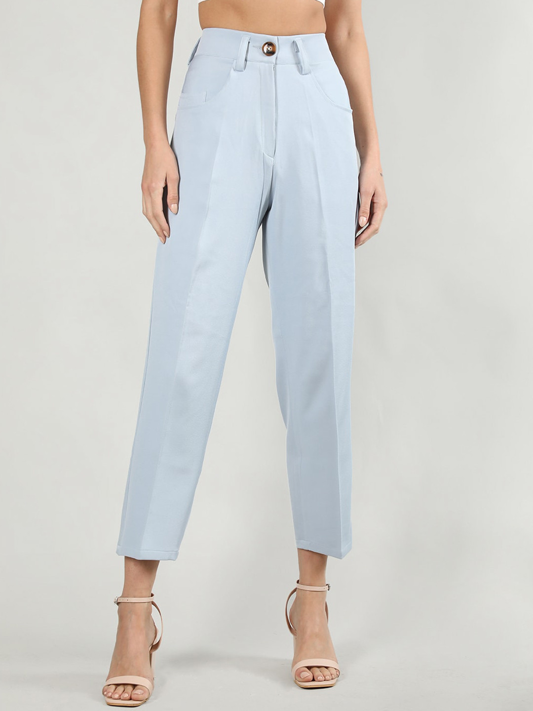 Dlanxa Women Mid Rise Cropped Pleated Formal Trousers