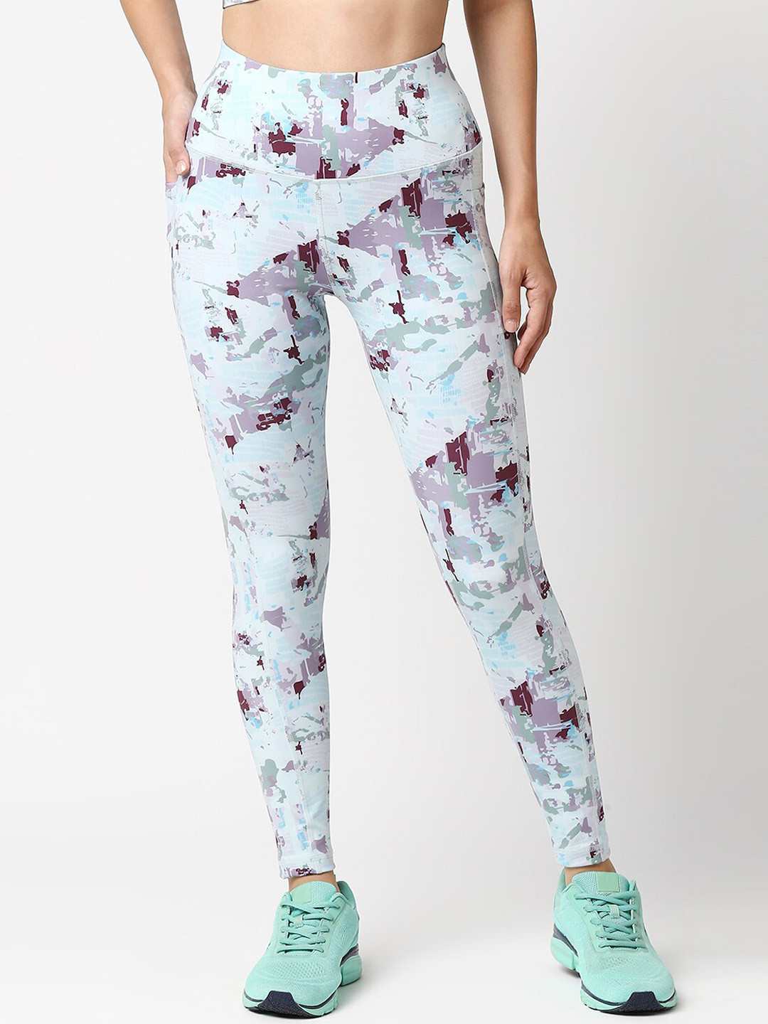 SOIE Women High Waist Ankle Length Quick Dry Printed Sports Leggings With Side Pockets