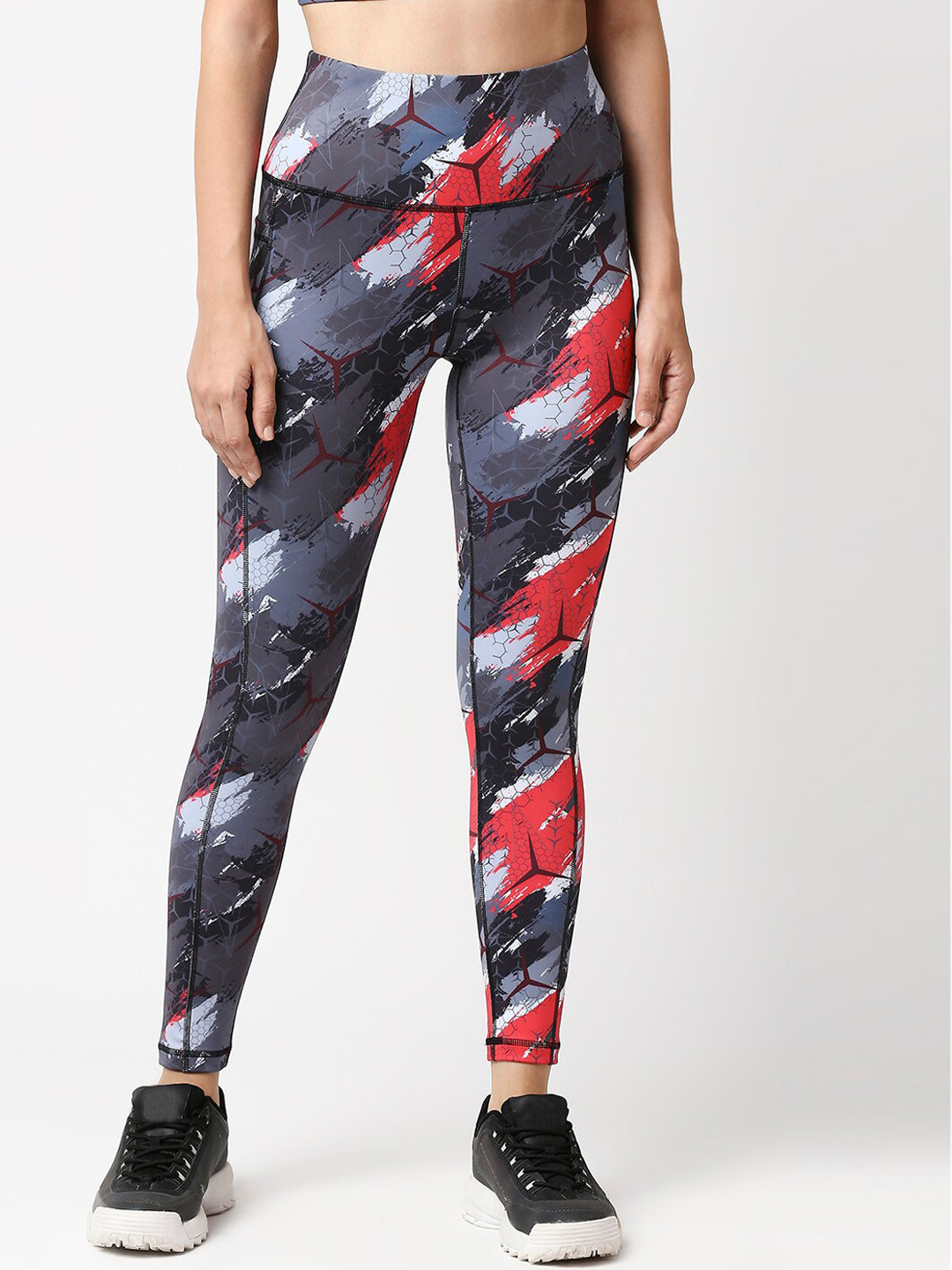 SOIE High Waist Ankle Length Quick Dry Printed Sports Leggings With Side Pockets