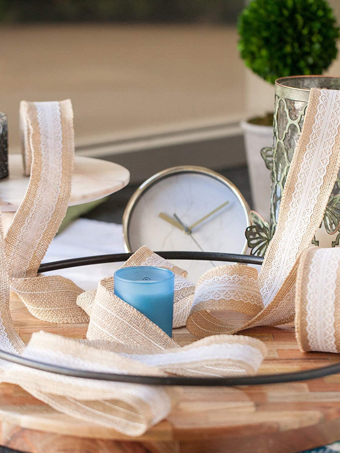 BS AMOR Natural Jute Burlap Ribbon With Lace DIY Gift-Wrapping