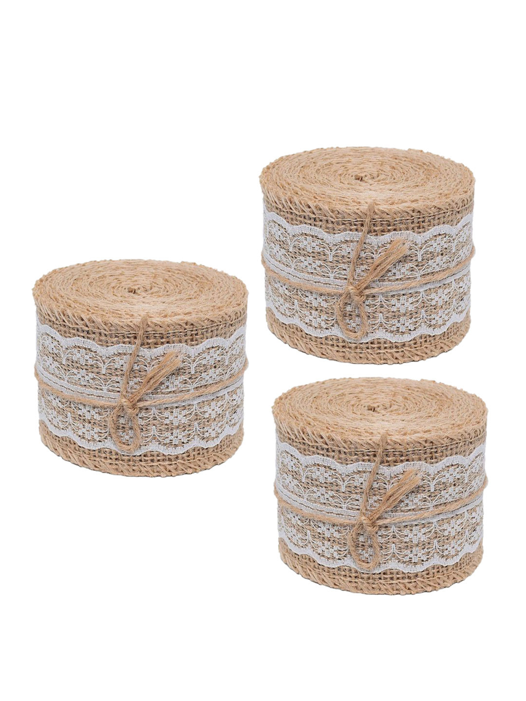BS AMOR Pack Of 3 Natural Jute Burlap Ribbon With Lace DIY Gift-Wrapping