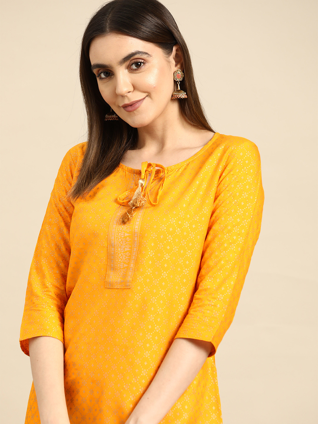 Anouk Mustard Yellow Printed Short Kurti