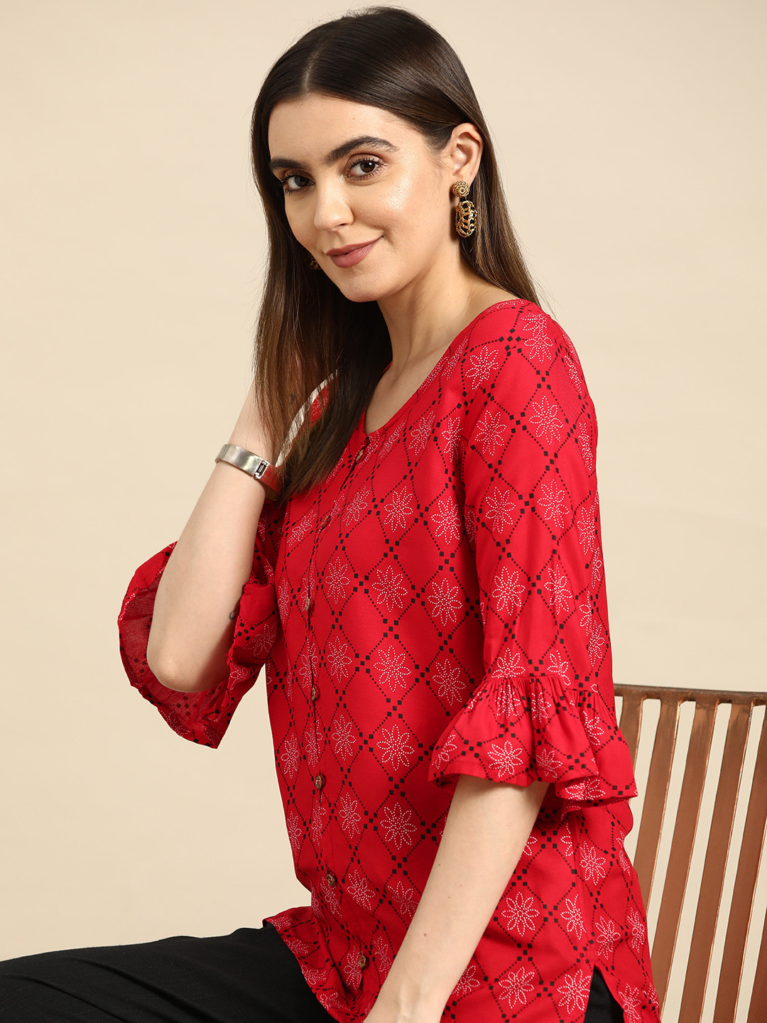 Anouk Red Printed Short Kurti