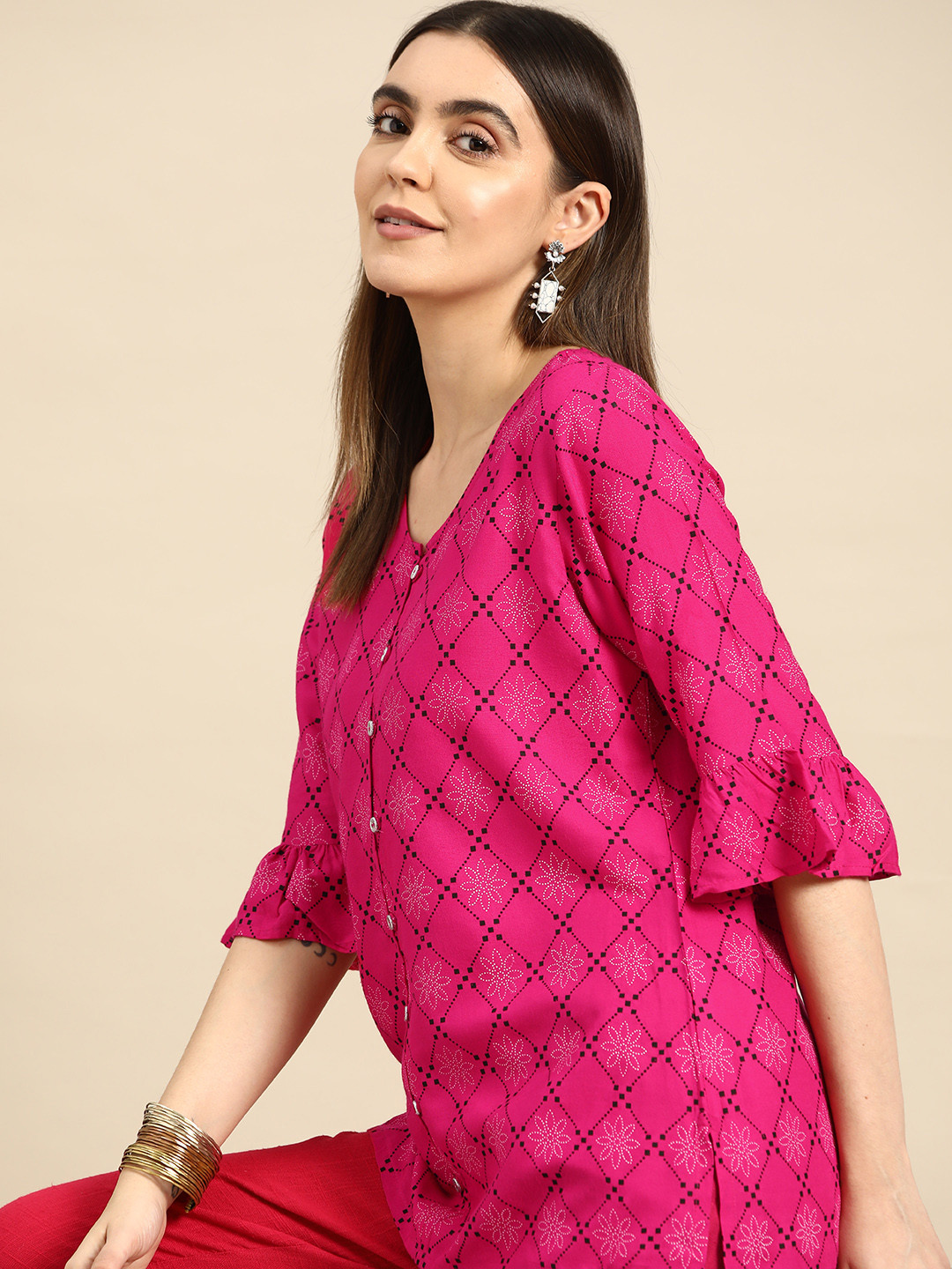 Anouk Pink Printed Short Kurti