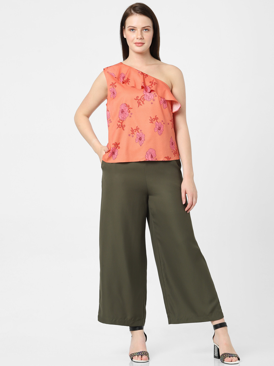 Vero Moda Ruffles Floral Print One Shoulder Top