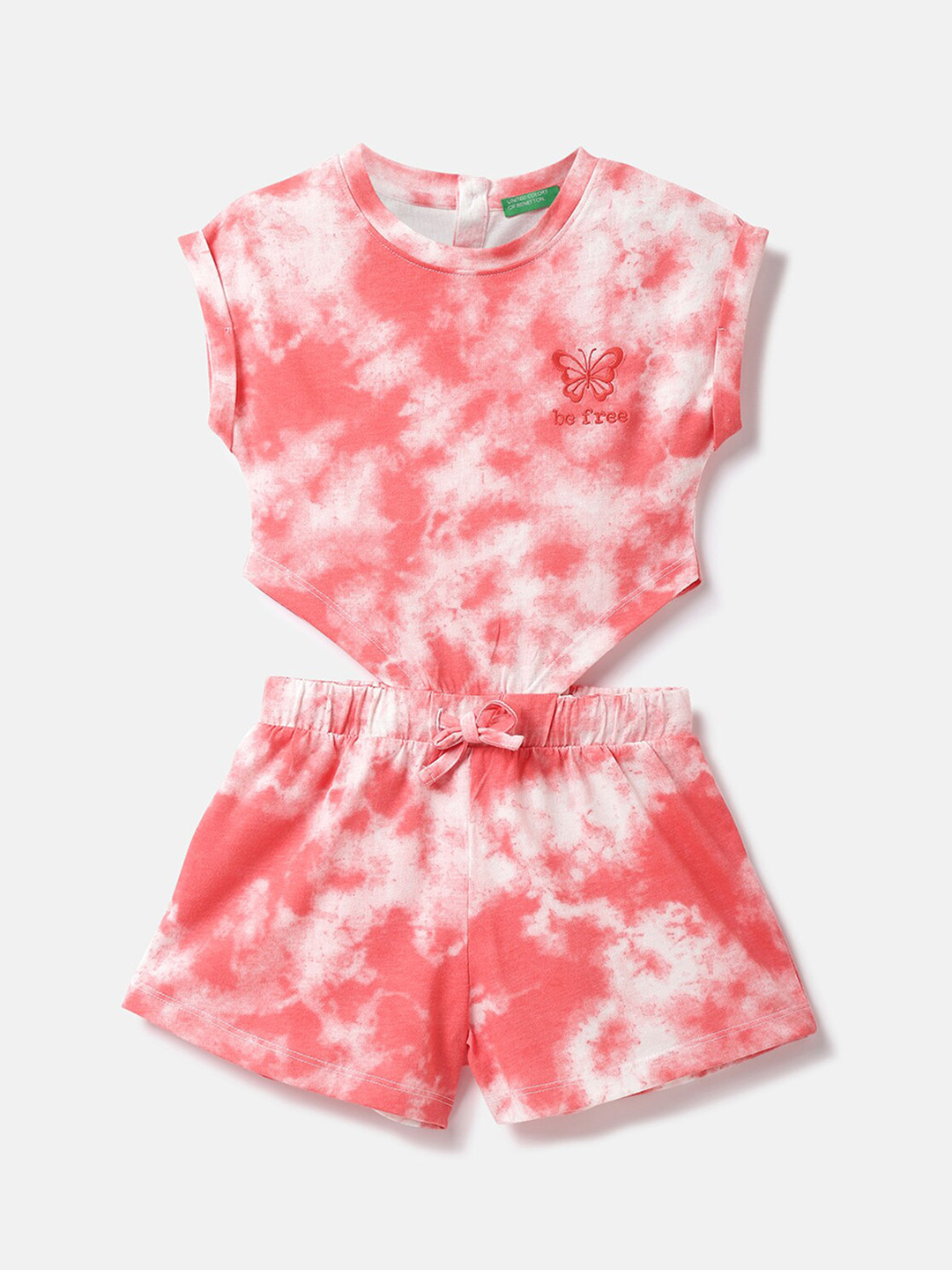 United Colors of Benetton Girls Tie & Dye Printed Cotton Playsuit