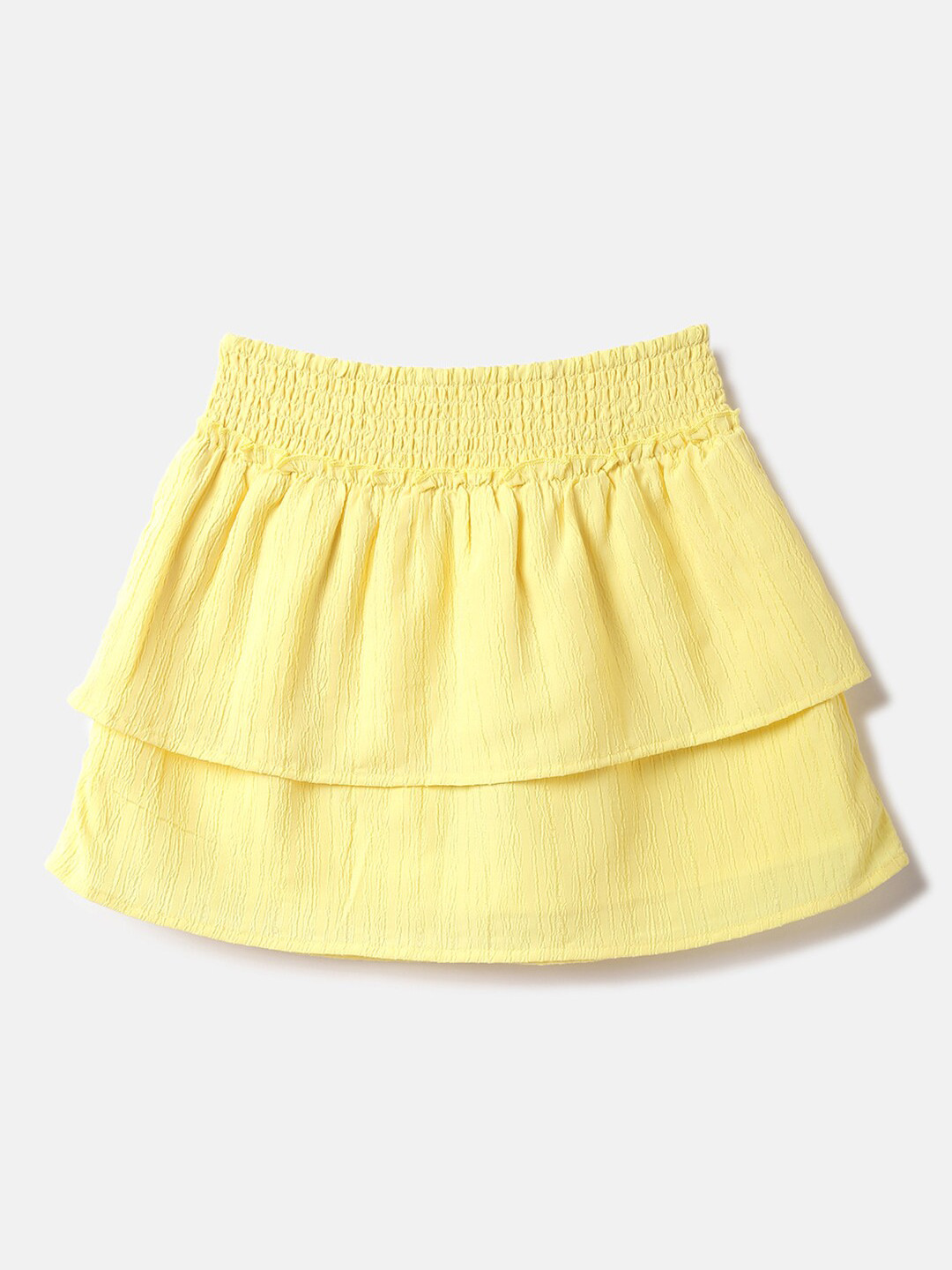 United Colors of Benetton Girls Textured Pure Cotton A-Line Mini Skirt
