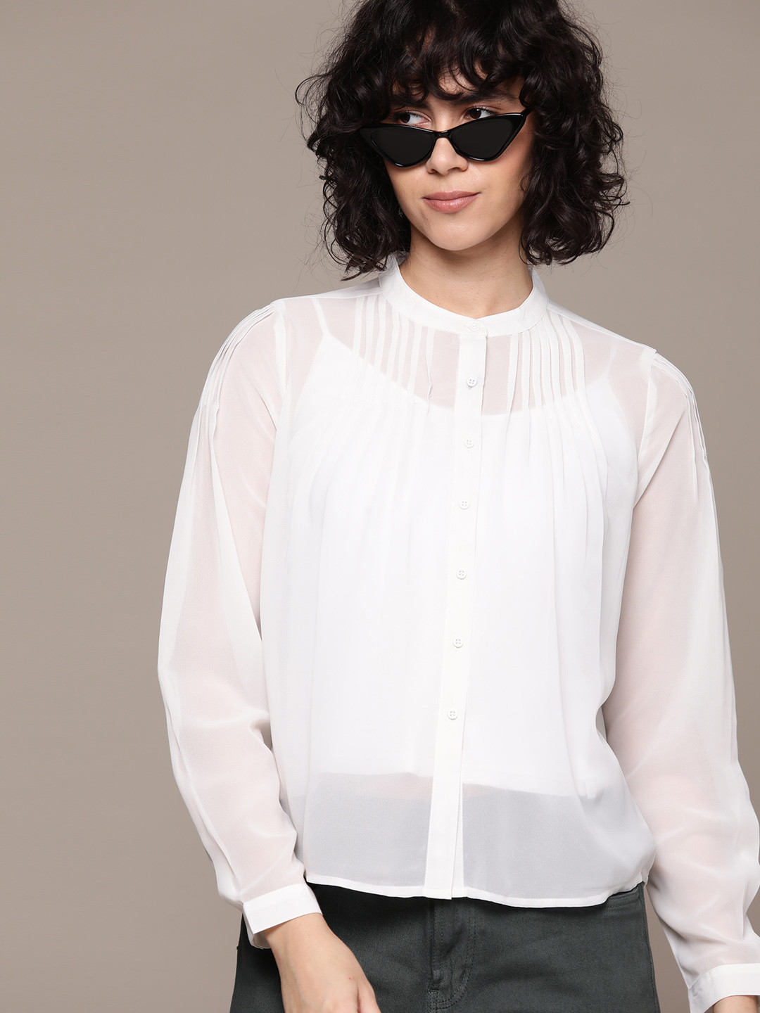 The Roadster Lifestyle Co. Pin Tucks Detail Sheer Shirt