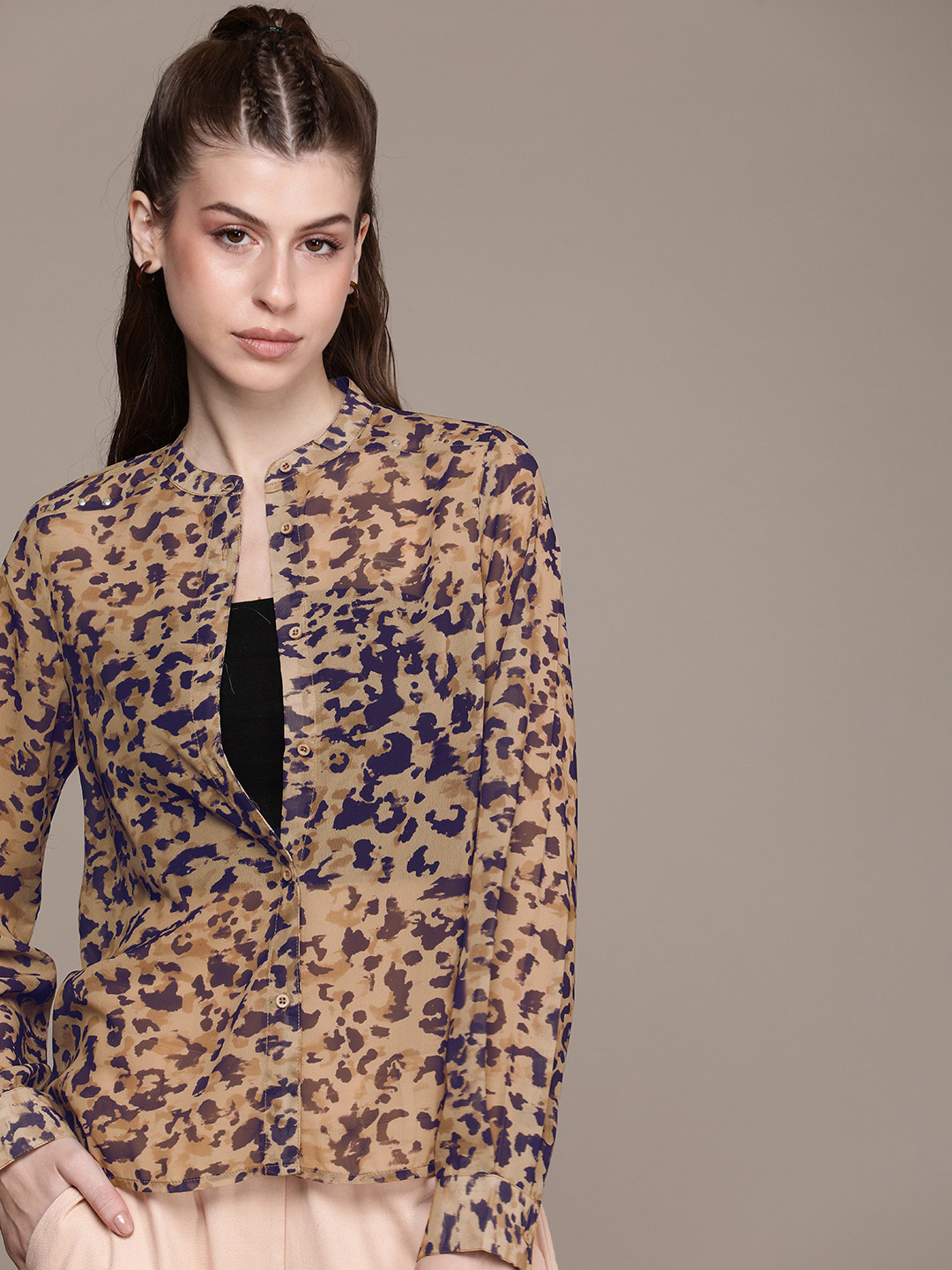 The Roadster Lifestyle Co. Sheer Abstract Printed Casual Shirt