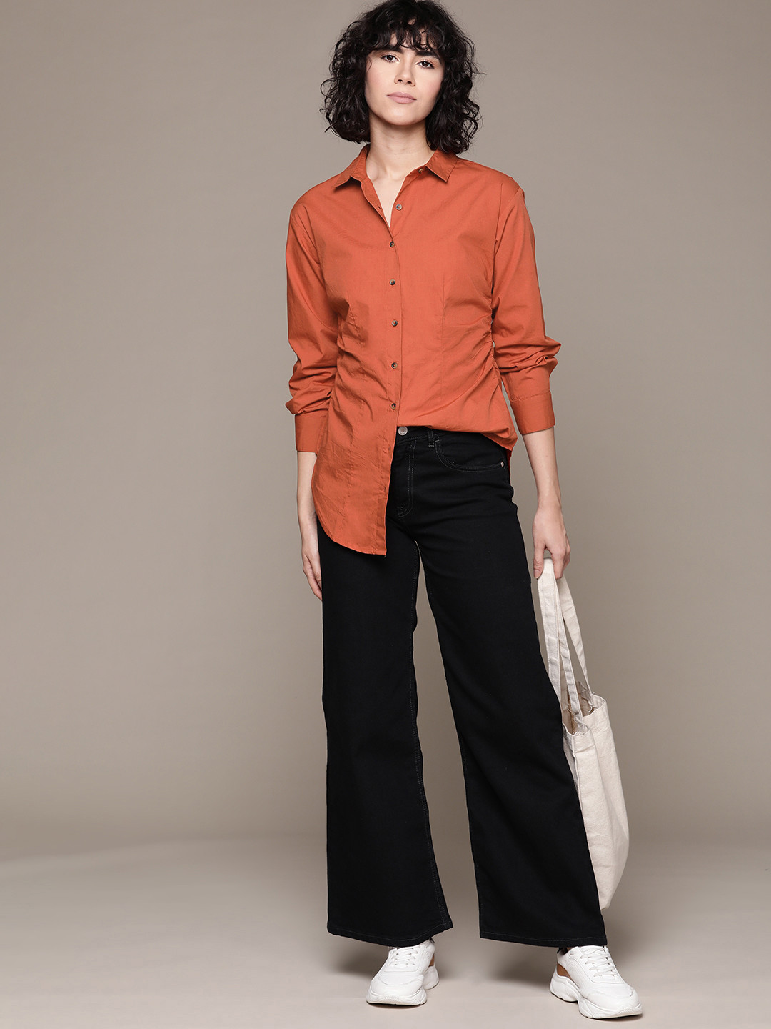 The Roadster Lifestyle Co. Pure Cotton Side Ruched Longline Shirt