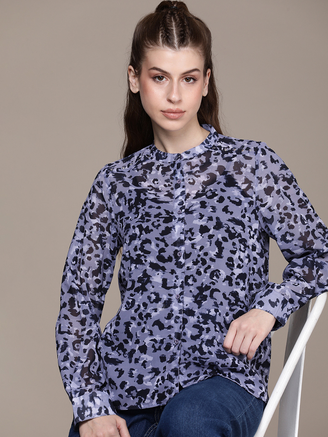 The Roadster Life Co. Semi Sheer Printed Casual Shirt