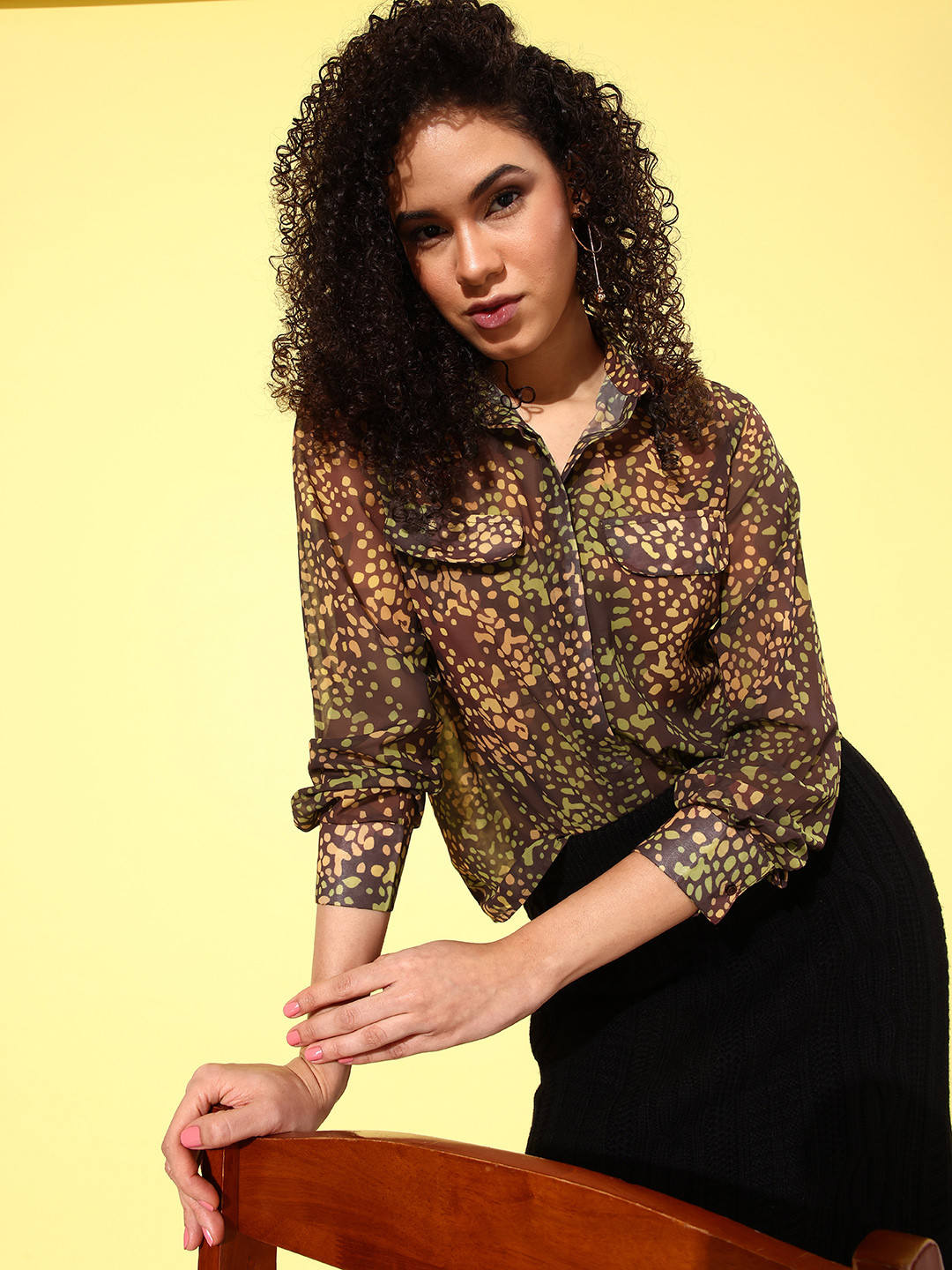 The Roadster Life Co. Opaque Semi Sheer Printed Casual Shirt
