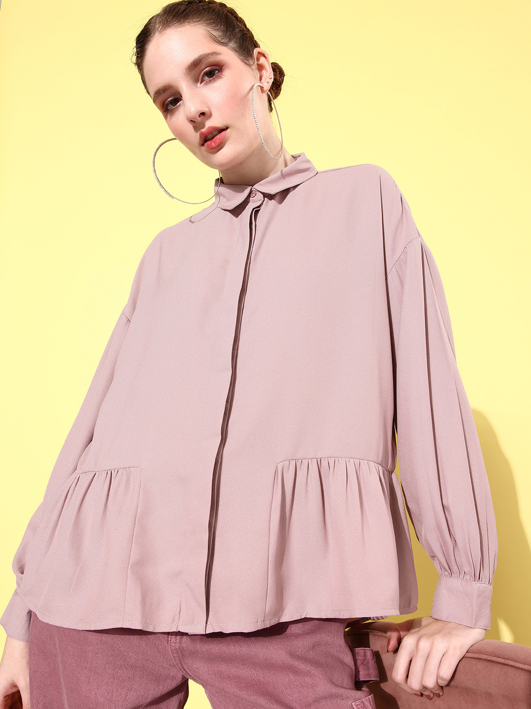 The Roadster Life Co. Half Peplum Oversized Casual Shirt