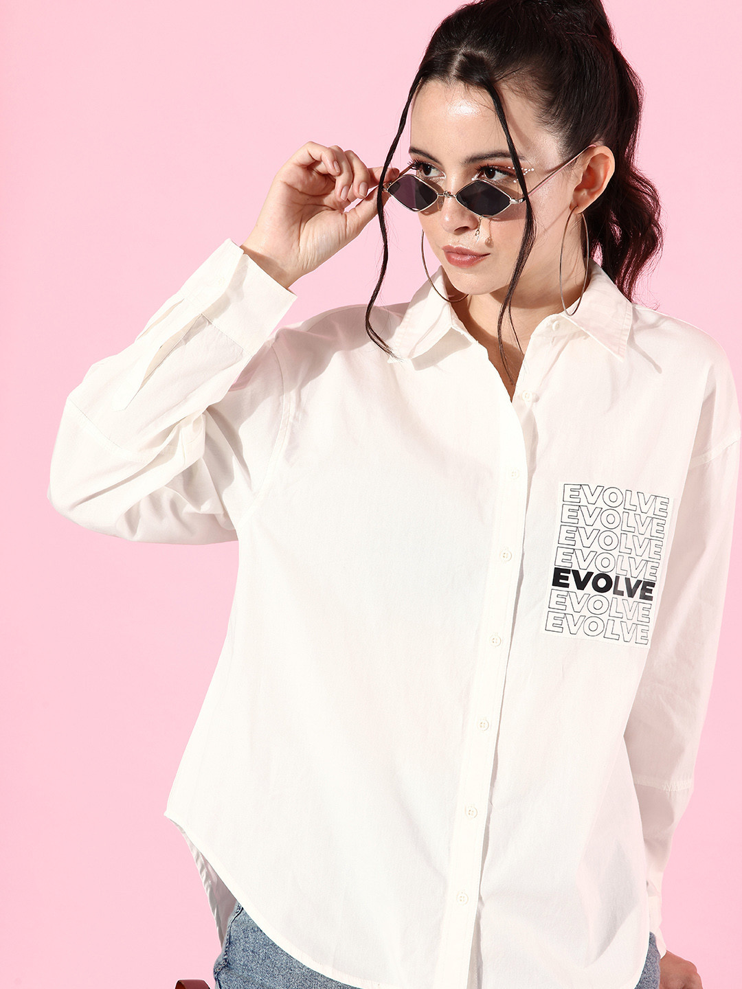 The Roadster Life Co. Pearl White Casual We (May) Party-oversized Pure Cotton Casual Shirt