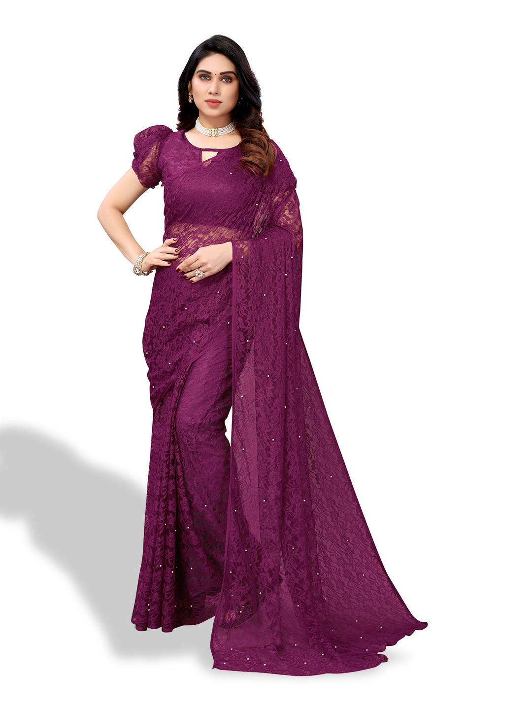 Florence Embellished Woven Design Net Saree