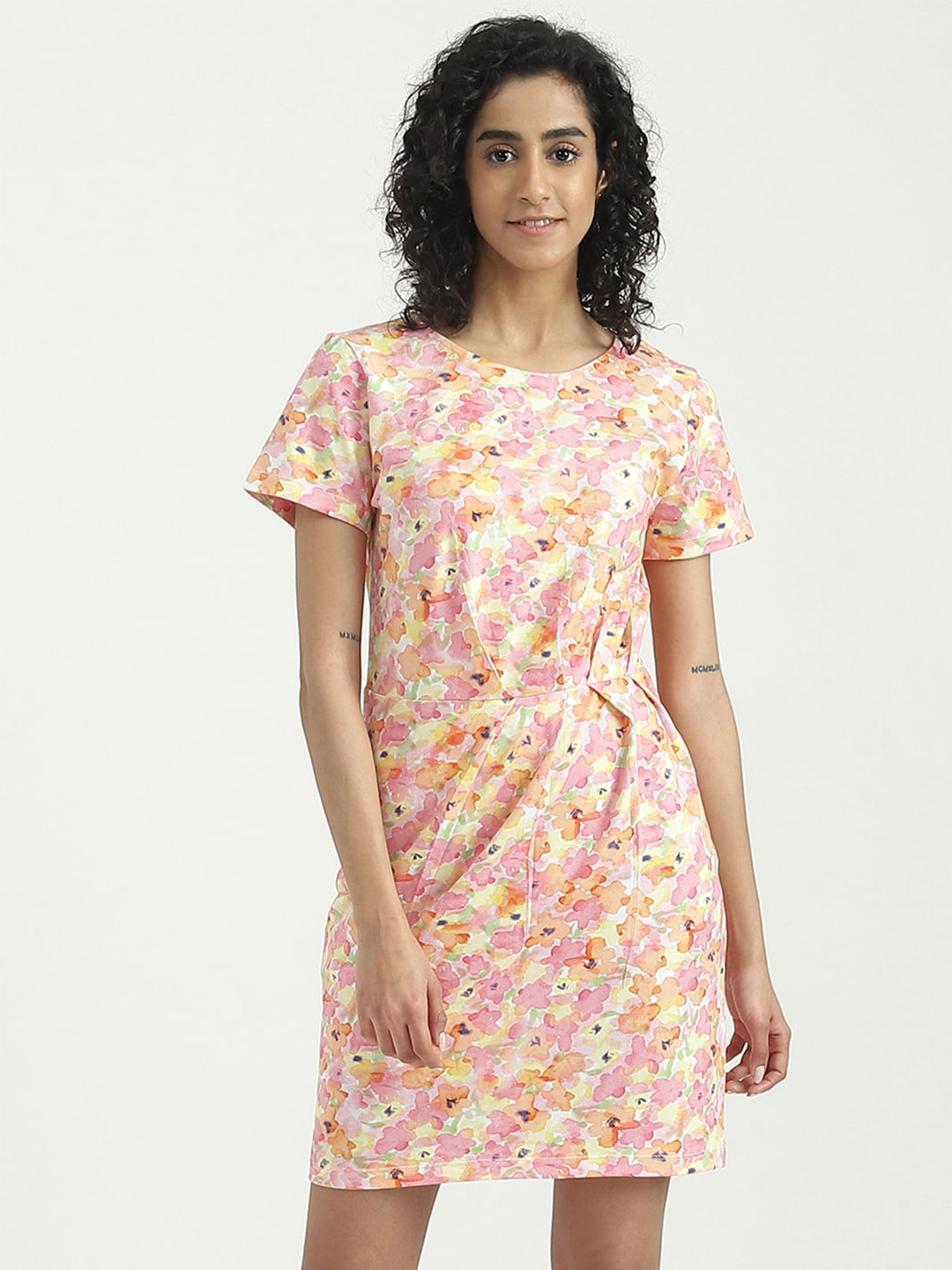 United Colors of Benetton Pleated Floral Printed Sheath Dress