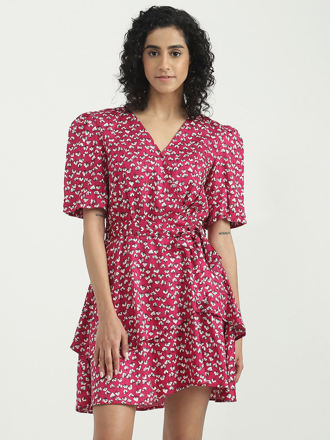 United Colors of Benetton Floral Printed V-Neck Wrap Dress