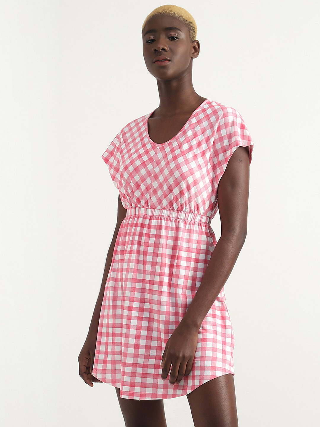 United Colors of Benetton Checks Cotton A-Line Dress