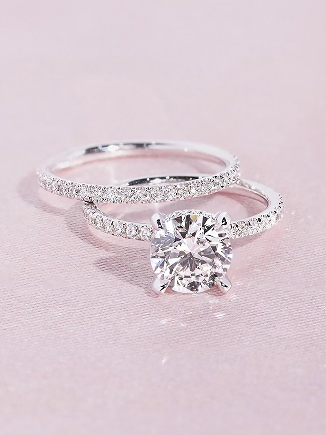 Peora Set Of 2 Silver-Plated AD Studded Finger Rings
