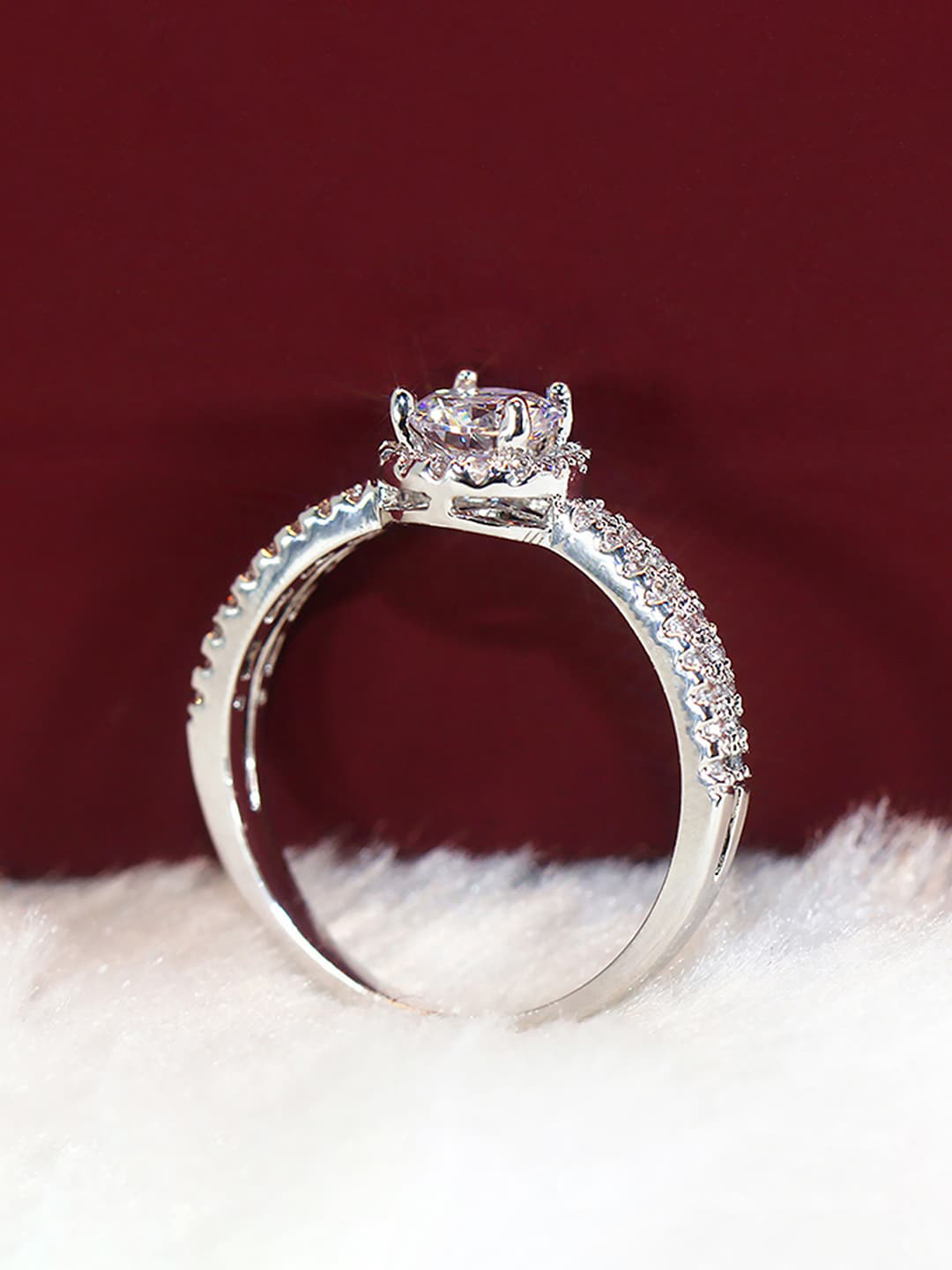 Peora Silver-Plated American Daimond-Studded Finger Ring