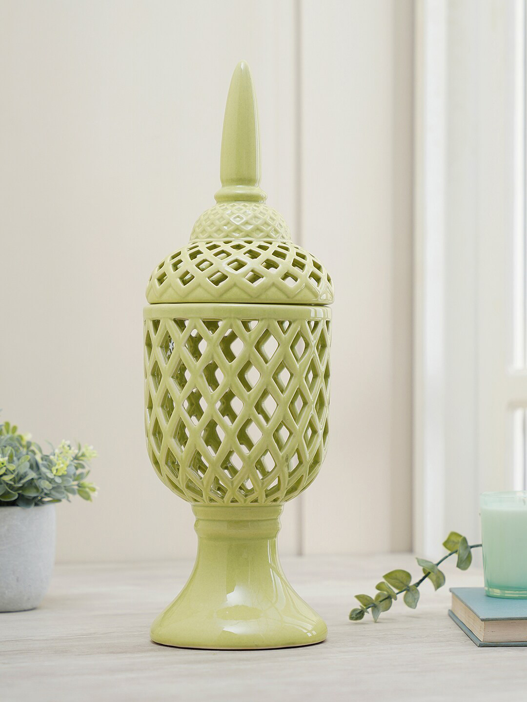 Pure Home and Living Green Argyle Ceramic Clip-On Jar